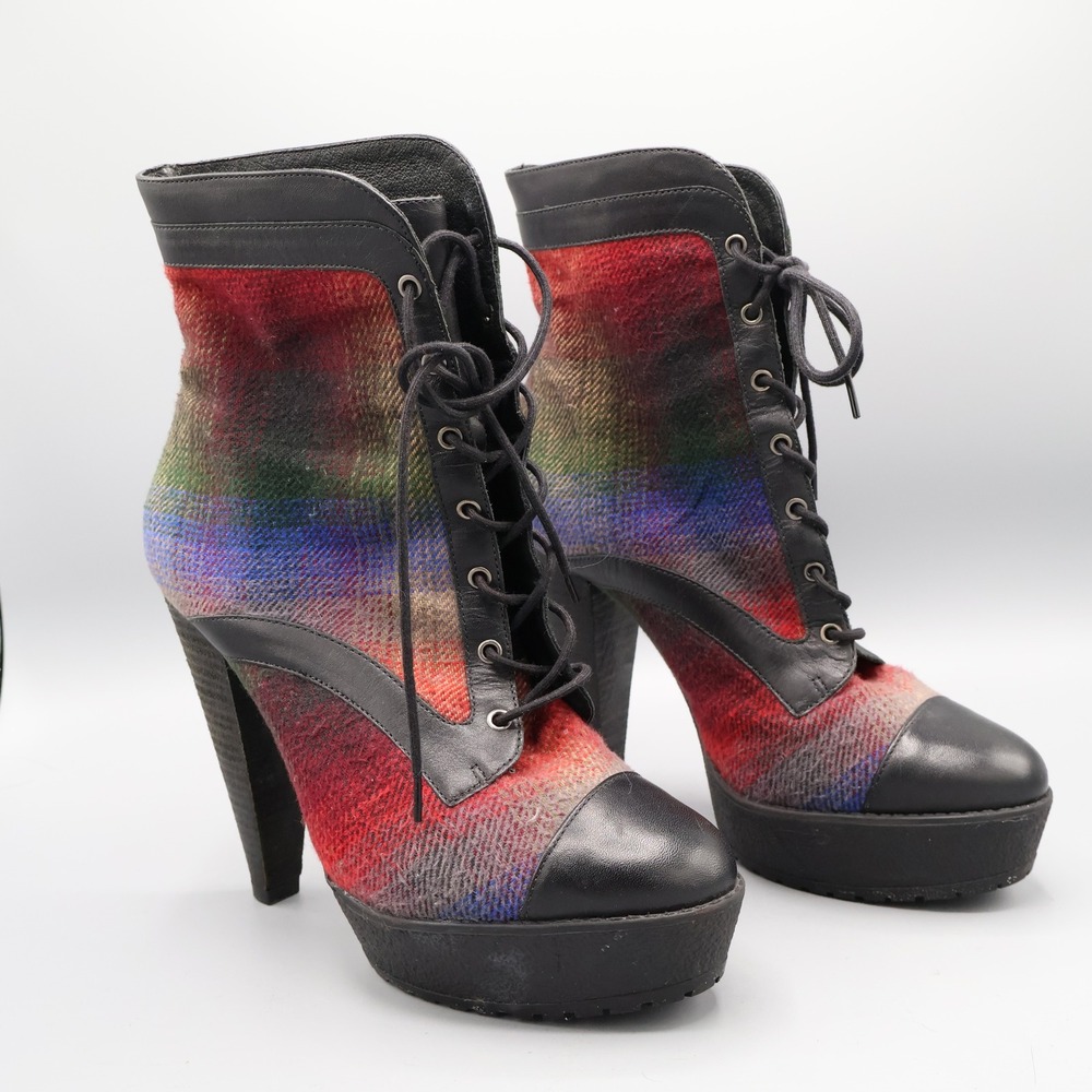 Pour la Victoire Plaid Lace Up Platform High Heel Ankle‎ Booties Size 8.5 Unique